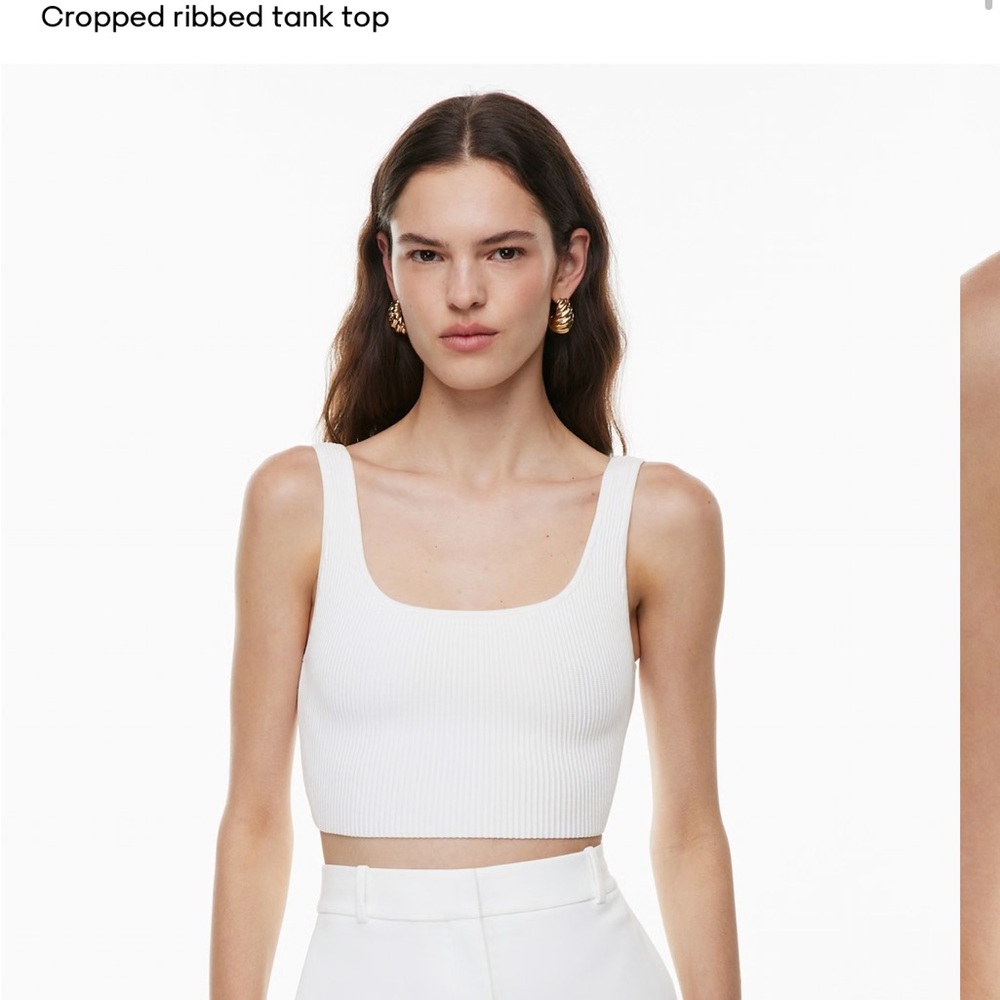 Babaton White Ribbed Crop Tank Top